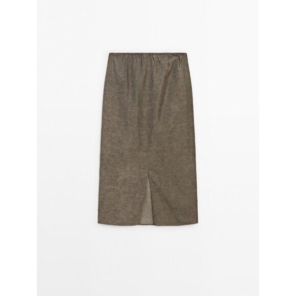 Massimo Dutti Womens Midi Skirt Large L Brown wrinkle effect flowy 5219/869 NWT - Picture 3 of 11